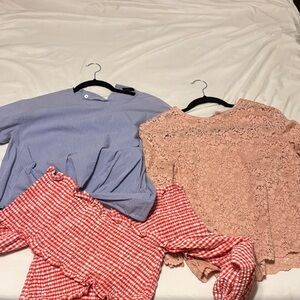 ZARA 3 Women's Tops - Blue Stripe, Blush Lace, Red Gingham